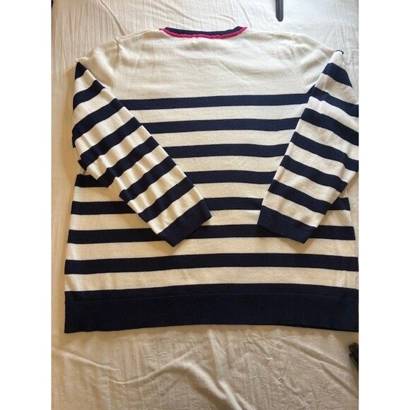 Kim Rogers Intarsia Stripe Crewneck Sweater Sequin Bow Graphic White Blue XLarge - Picture 2 of 5